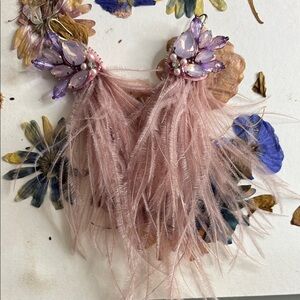 Elegant Pink Feather and Purple Gem Earrings